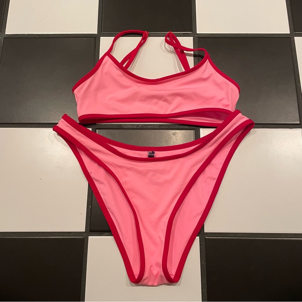 Pink by Frankie’s Bikinis Pink and Red Women's Swimwear Set